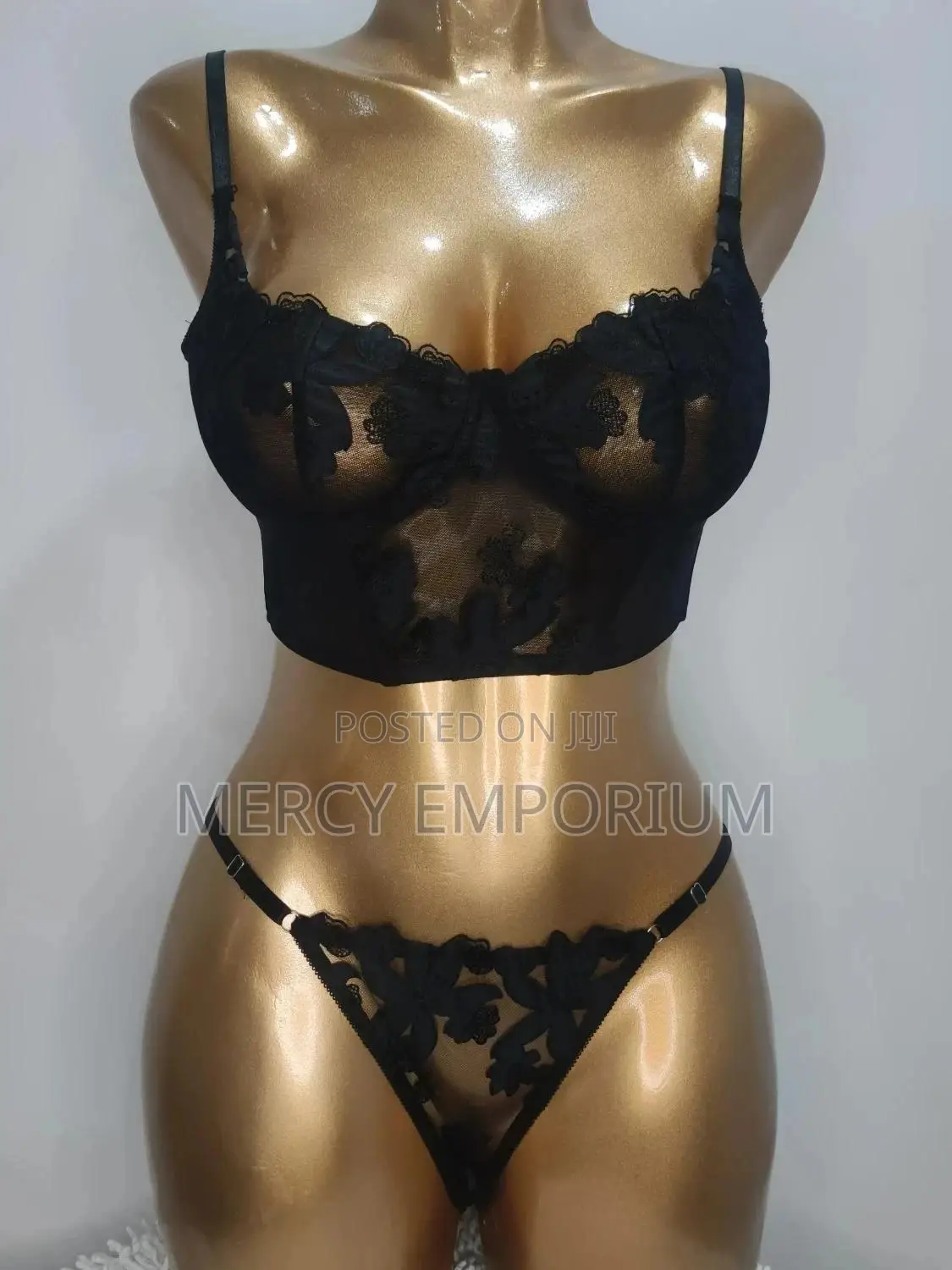 Floral Embroidered Mesh Underwire Lingerie Set