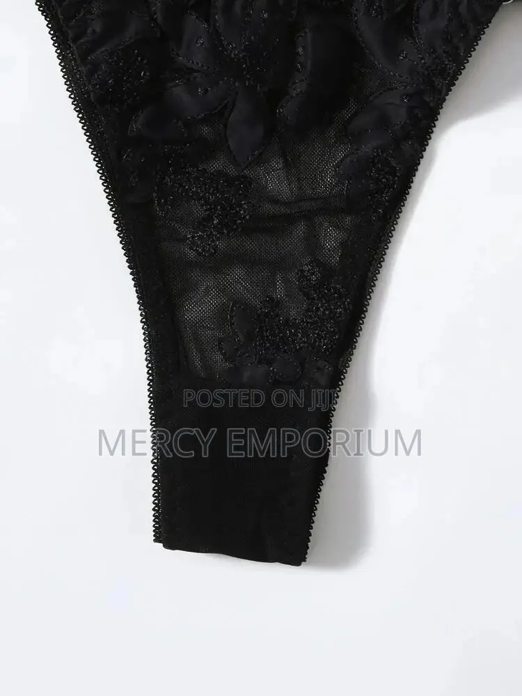 Floral Embroidered Mesh Underwire Lingerie Set