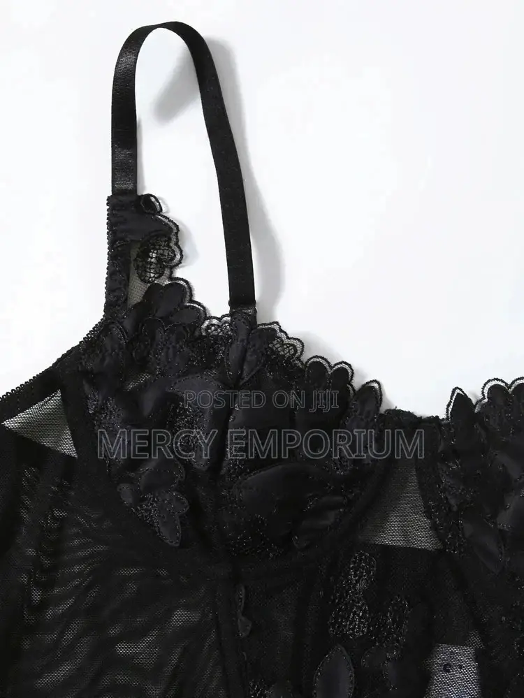 Floral Embroidered Mesh Underwire Lingerie Set