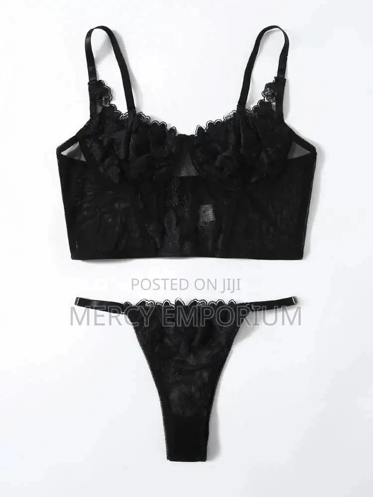 Floral Embroidered Mesh Underwire Lingerie Set