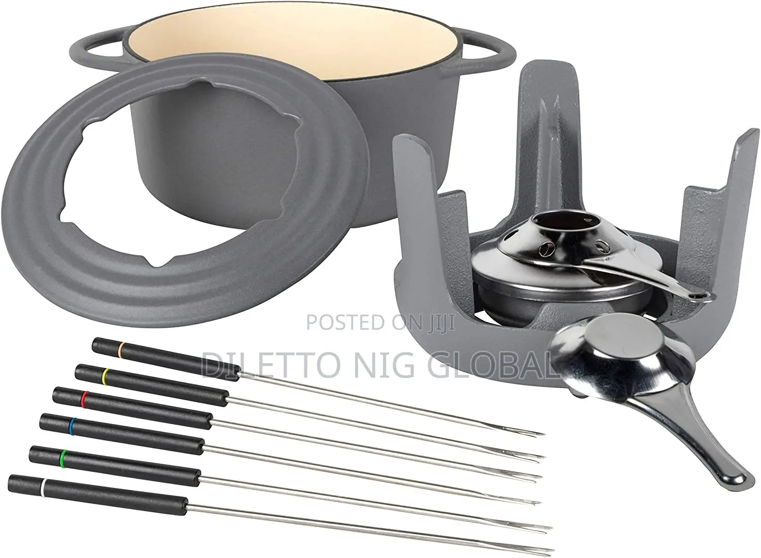 Cast Iron Fondue Set for Cheese, Meat, Chocolate, Broth