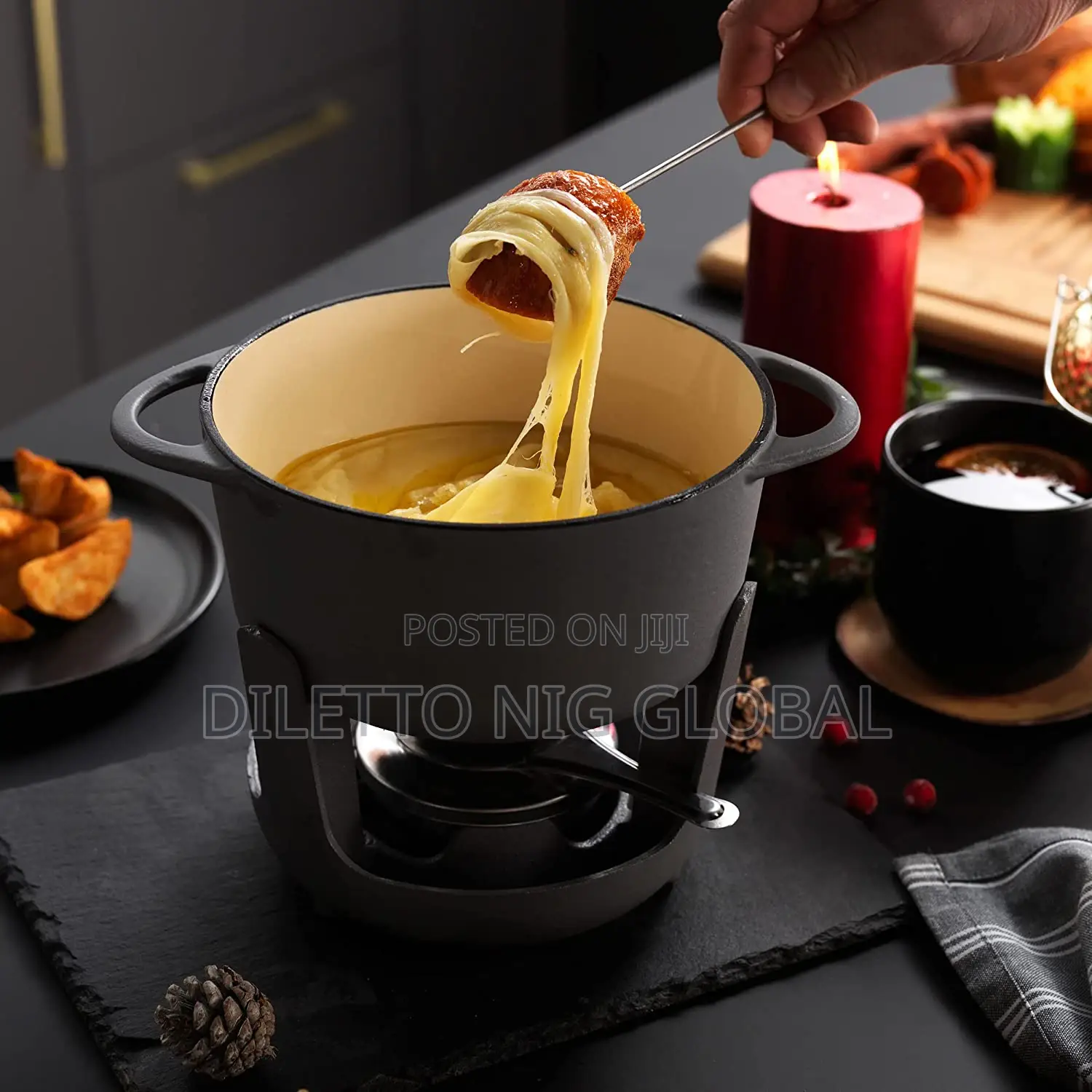 Cast Iron Fondue Set for Cheese, Meat, Chocolate, Broth