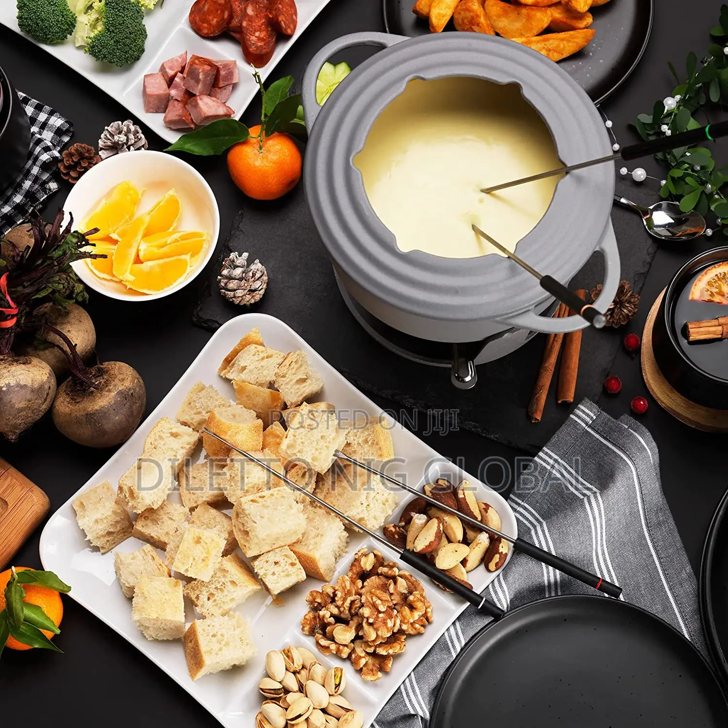 Cast Iron Fondue Set for Cheese, Meat, Chocolate, Broth