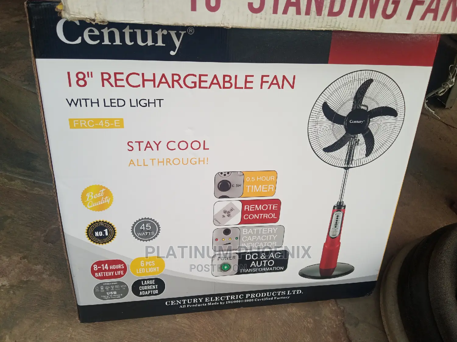 18" Century Rechargeable Standing Fan