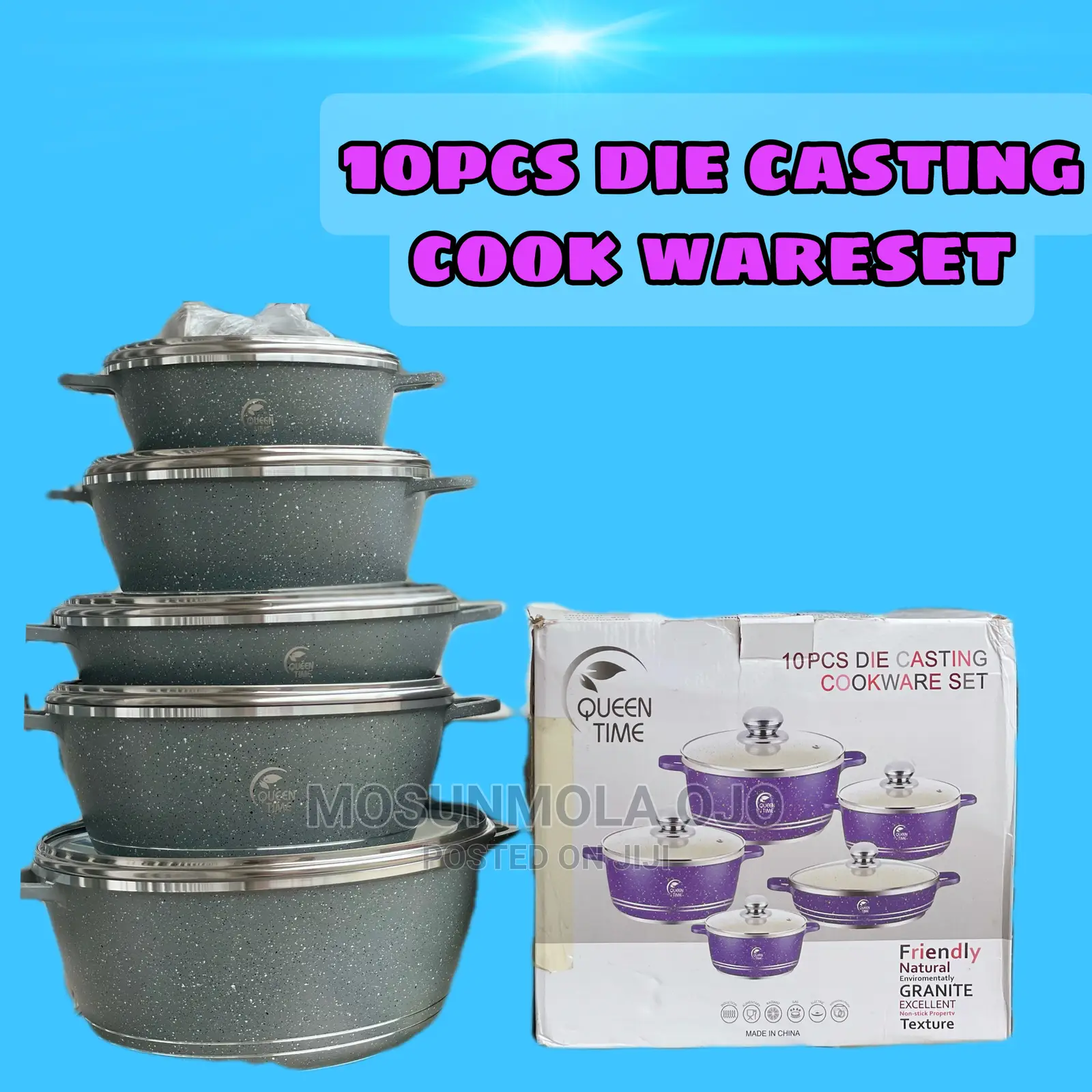 10pcs Nonstick Natural Granite Stone Layered Ceramic Coating