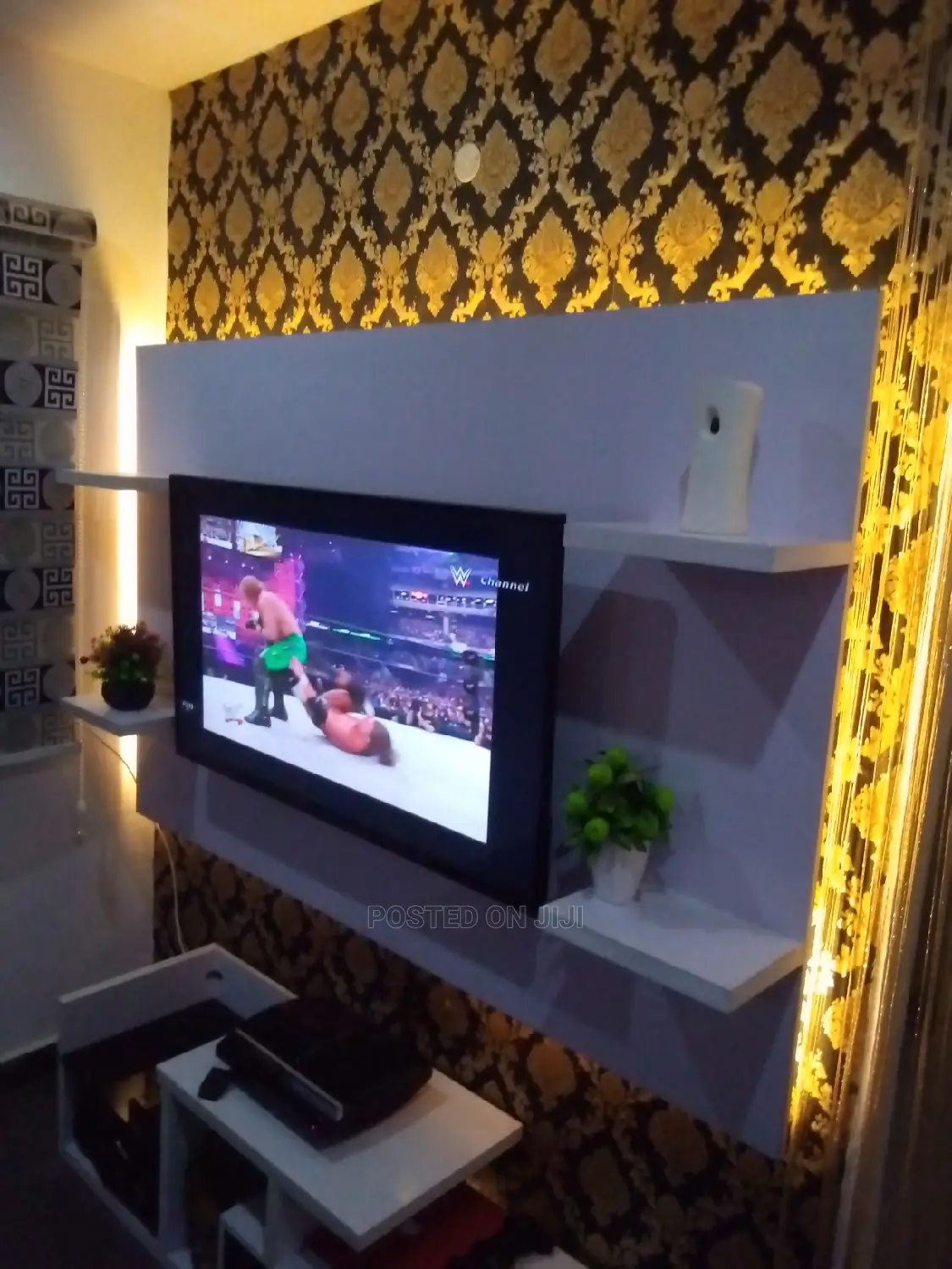 Tv Stand / Wall TV Console With Gold Light .
