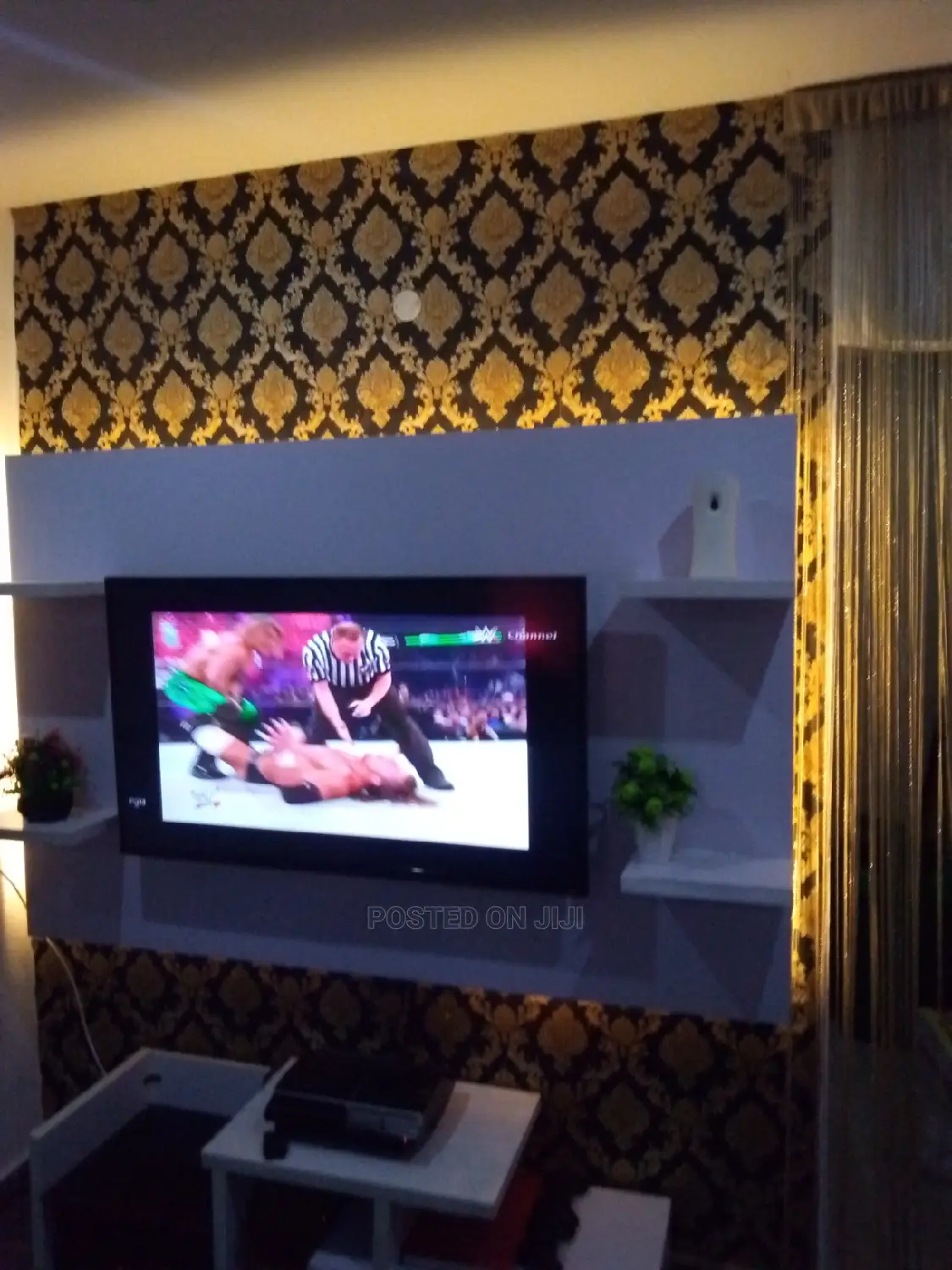 Wall TV Console With Gold Light 