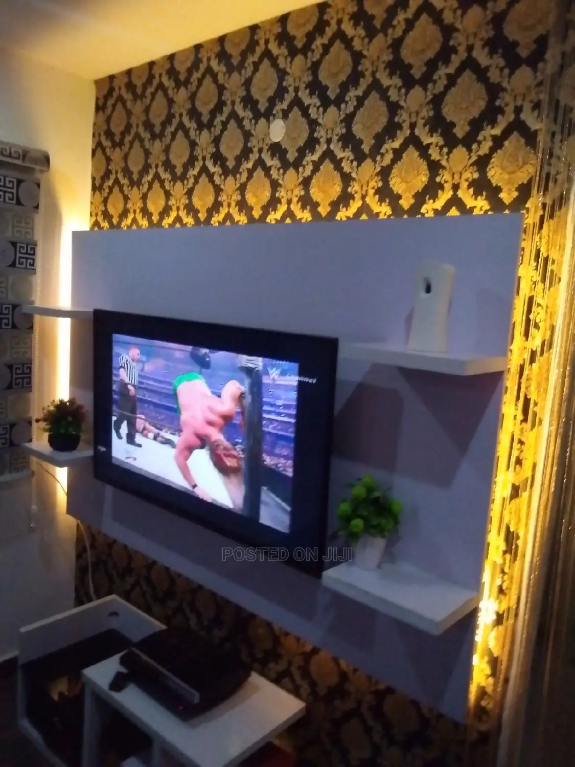Wall TV Console With Gold Light