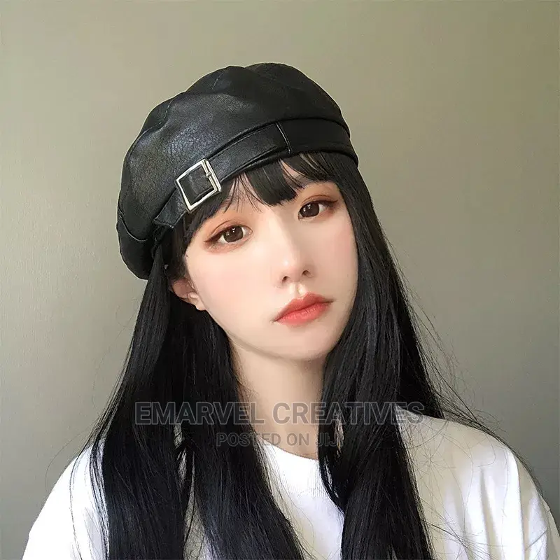 Leather Beret Fashion Retro Iron Buckle Painter Cap Wild