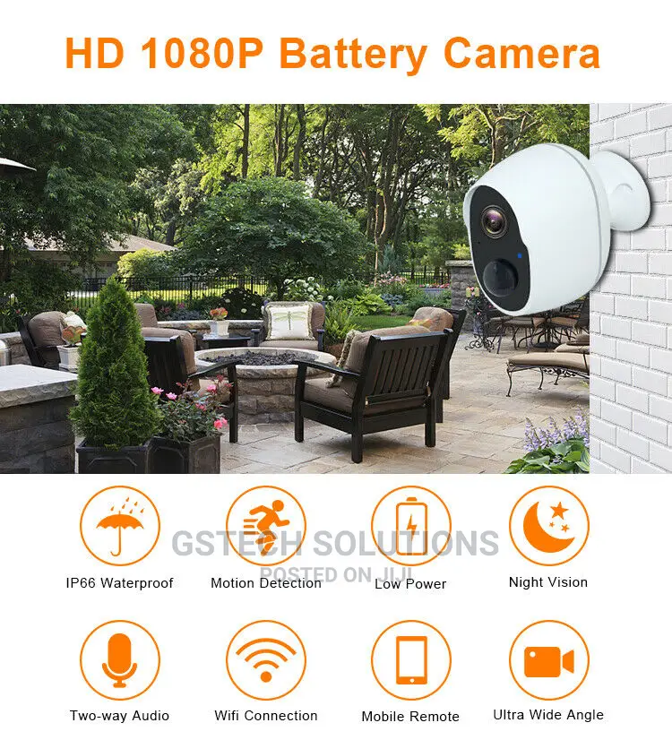 Wireless Security Camera Rechargeable Battery Powered Wifi
