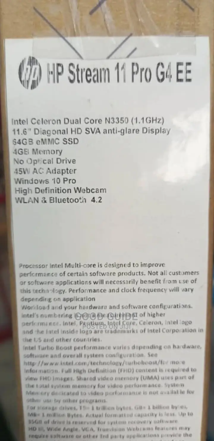 New Laptop HP Stream 11 Pro G4 EE 4GB Intel Celeron SSD 60GB