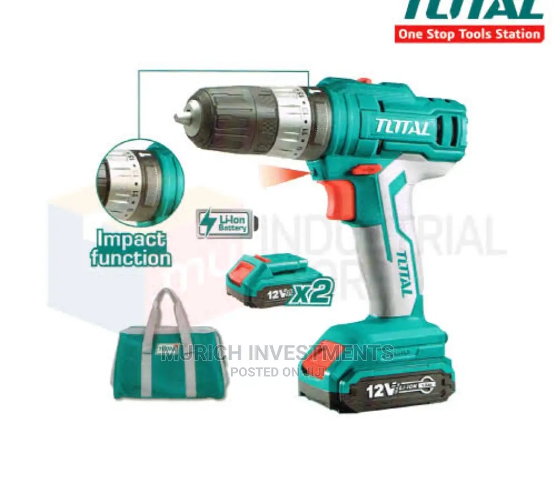 Total Cordless Hammer Impact Drill 12V With Two Batteries