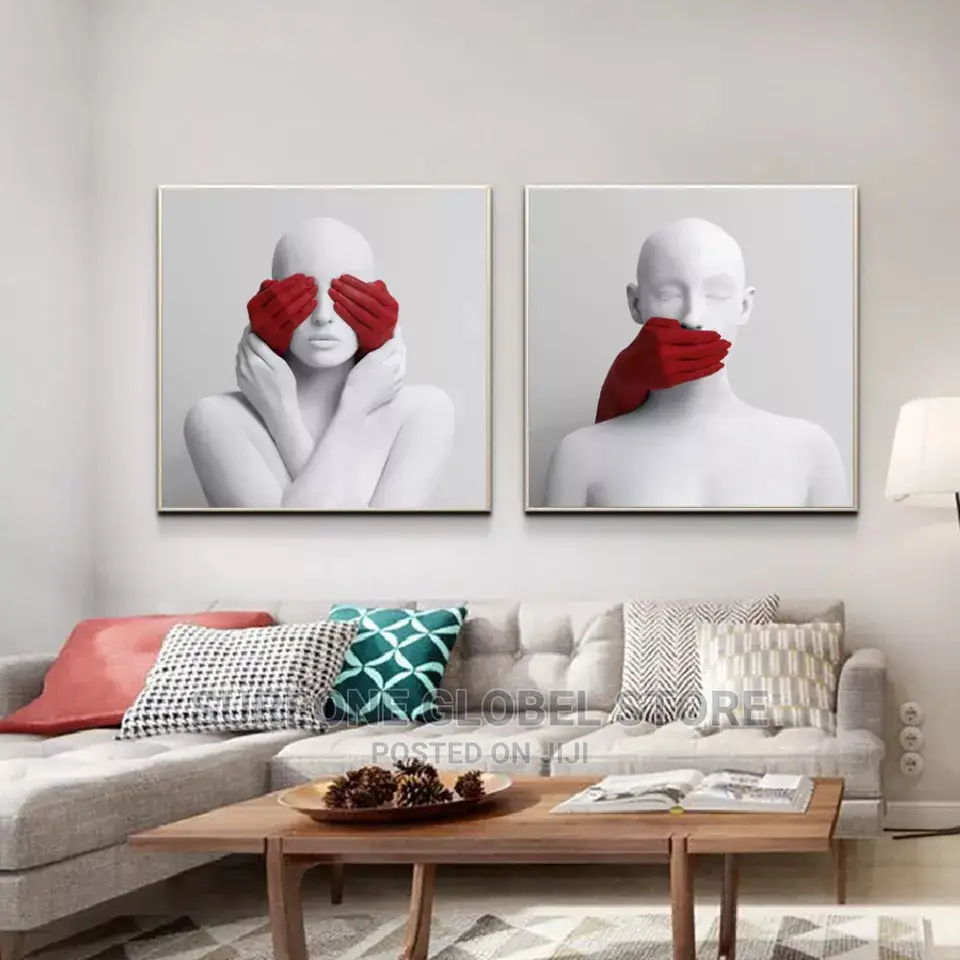 Red and White Nude Bareheaded Woman Art Canvas Painting