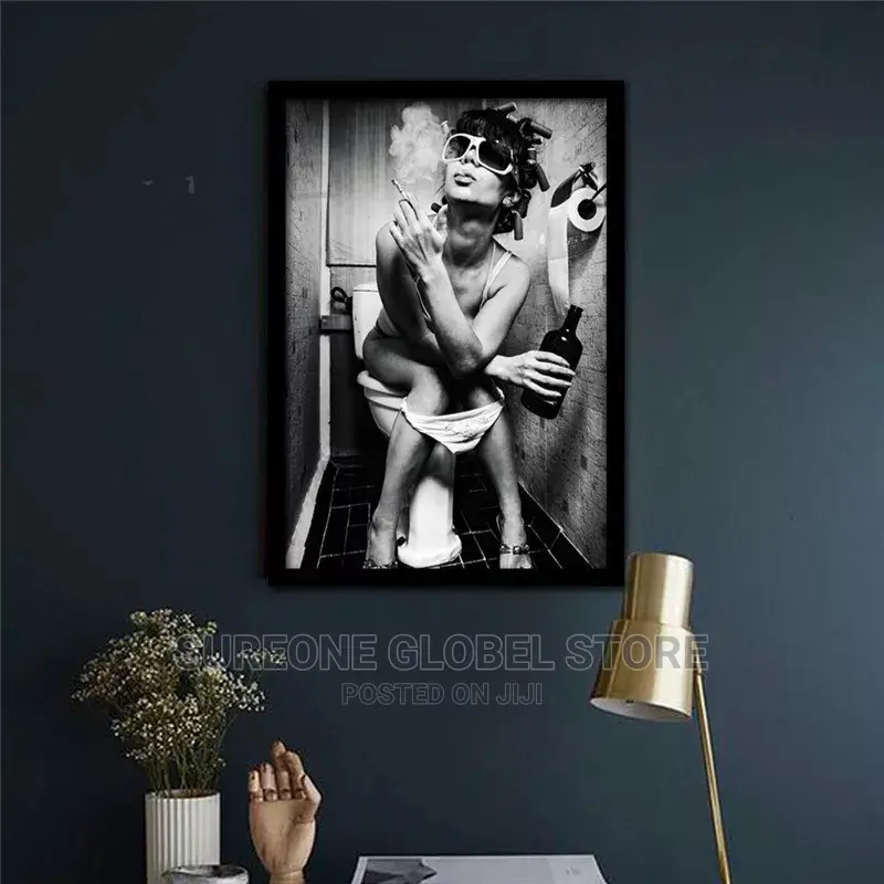 Modern Black White Sexy Drinking and Smoking Woman Beauty