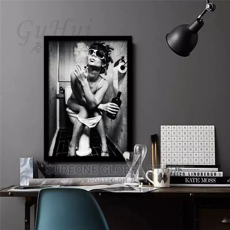 Modern Black White Sexy Drinking and Smoking Woman Beauty
