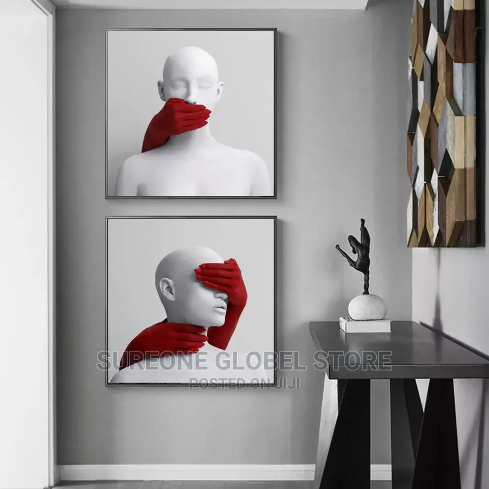 Red and White Nude Bareheaded Woman