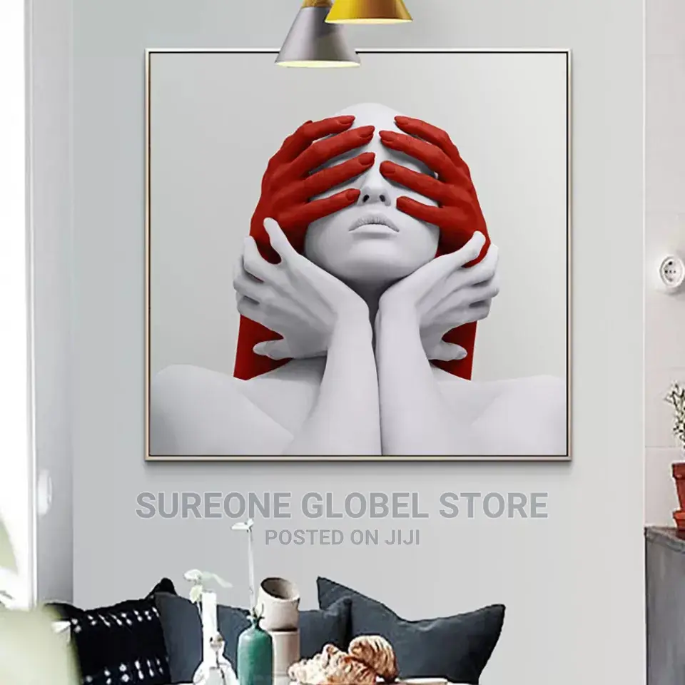Red and White Nude Bareheaded Woman