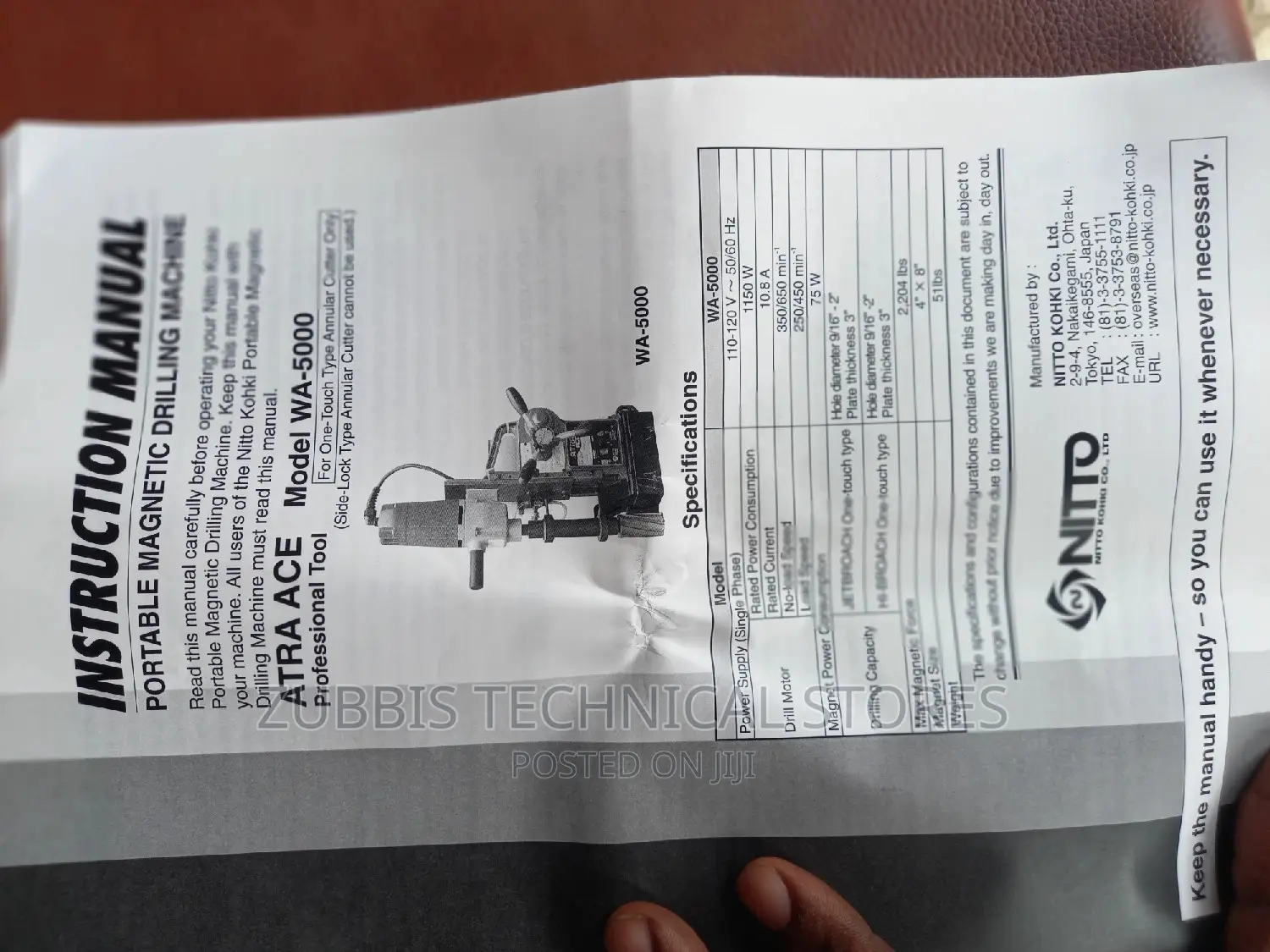 Nitto Kohki Magnetic Drill Atra Ace Model Wa-5000 110v