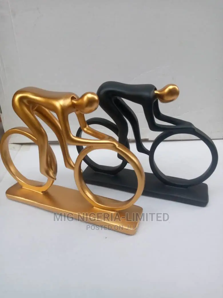Figurines Deco Gold and Black Riding Bicycles