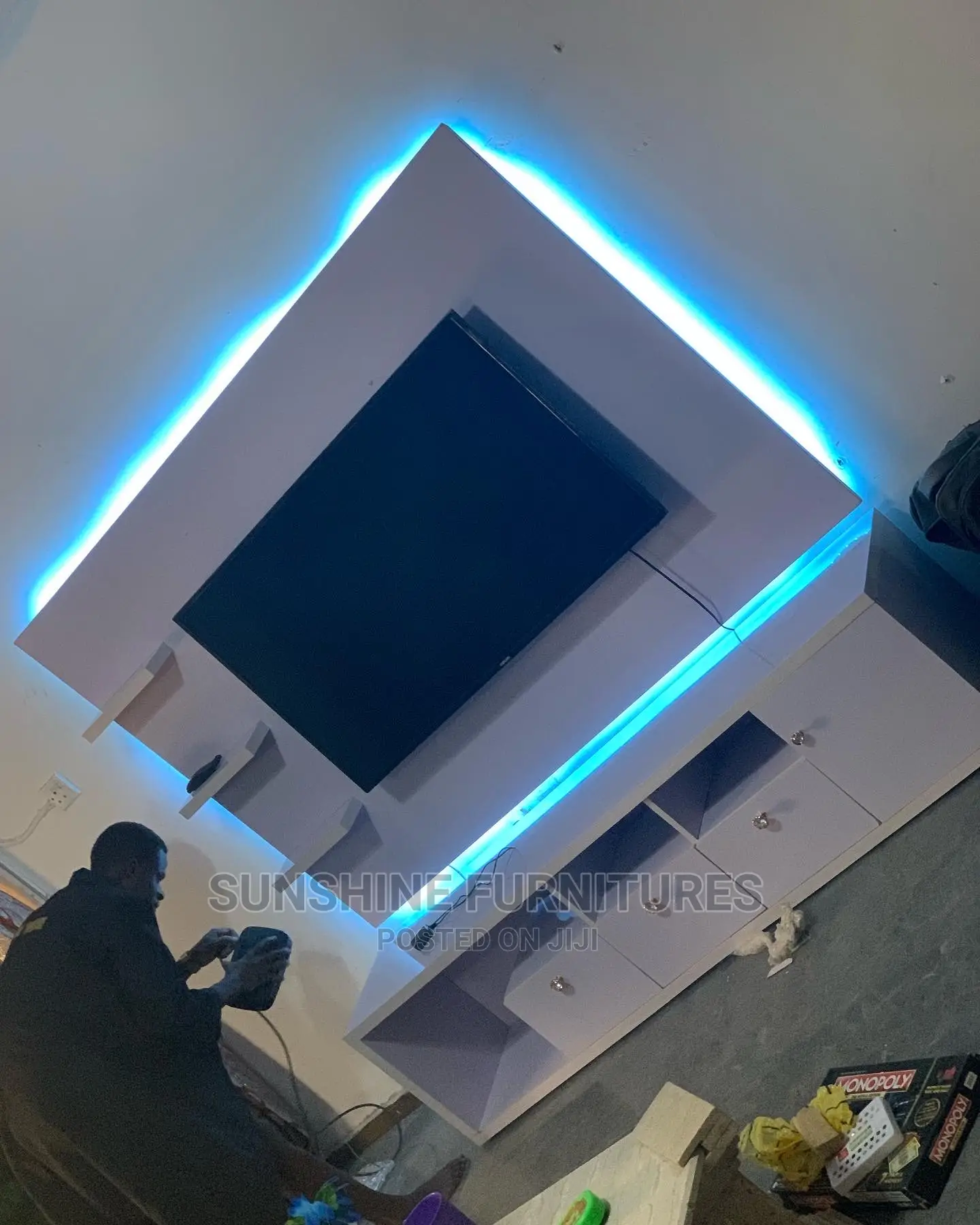 Wall Mounted Tv Console With Gold Tape