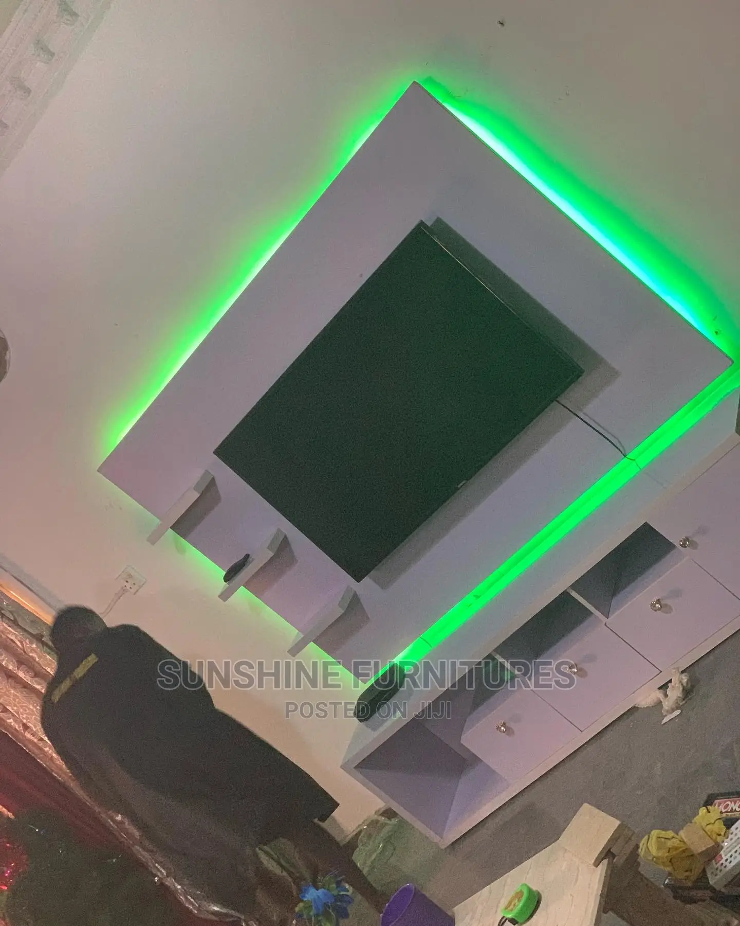 Wall Mounted Tv Console With Gold Tape