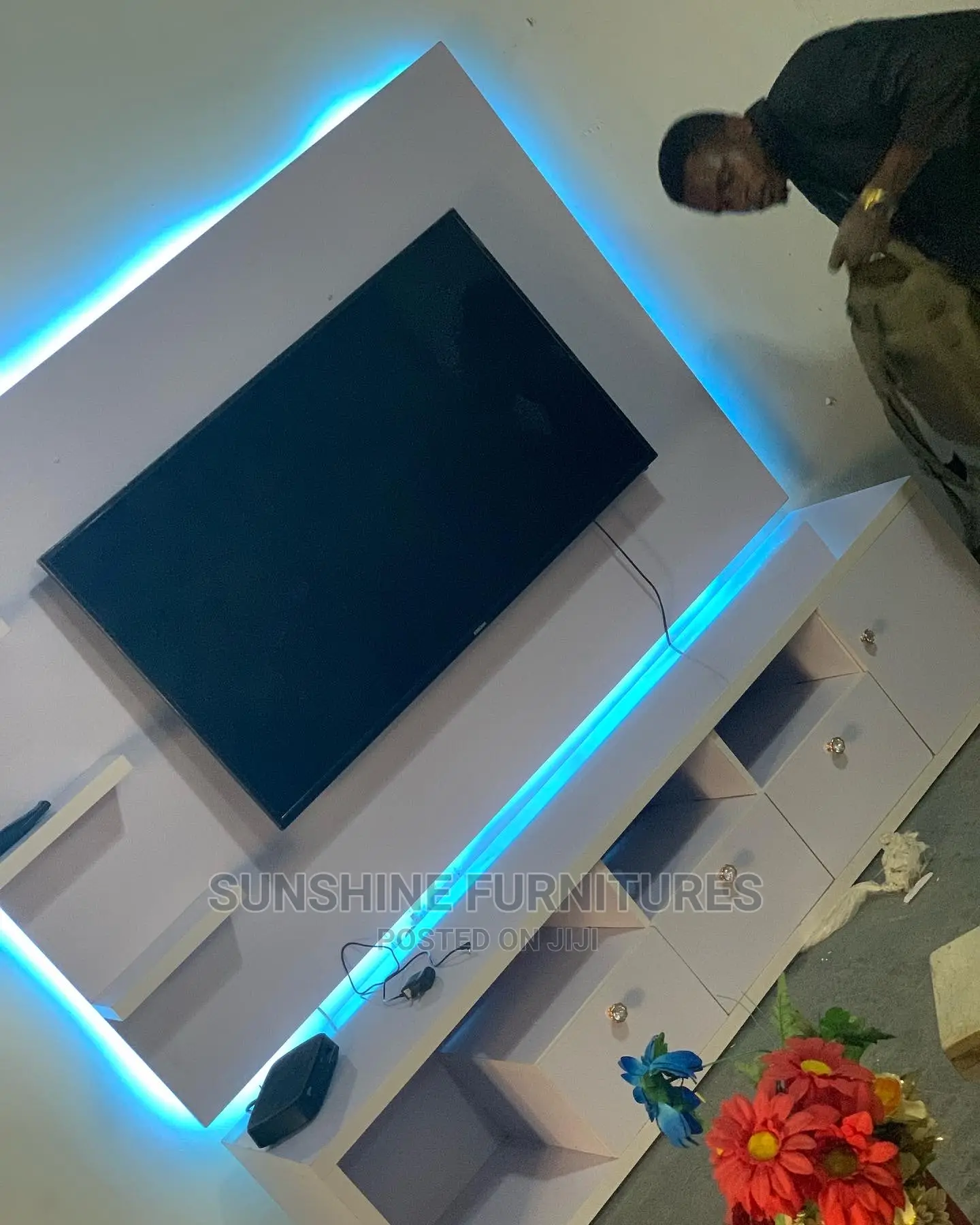 Wall Mounted Tv Console With Gold Tape