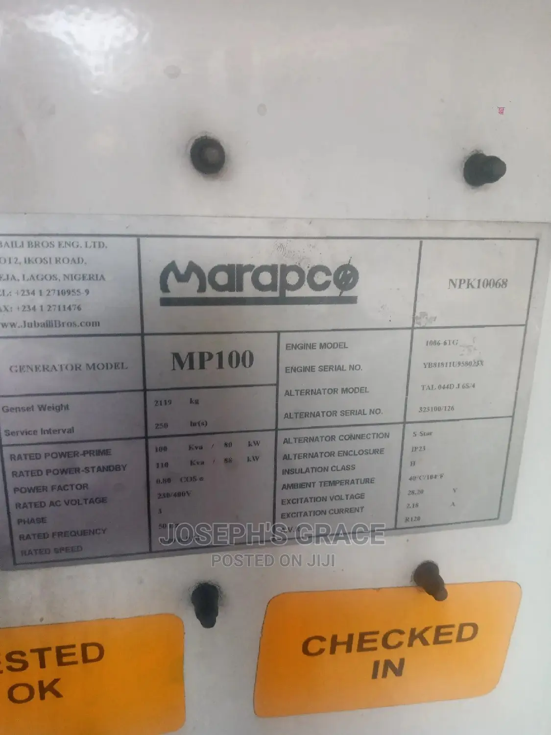 100kva Perkins Generator (1000 Series) UK Used.
