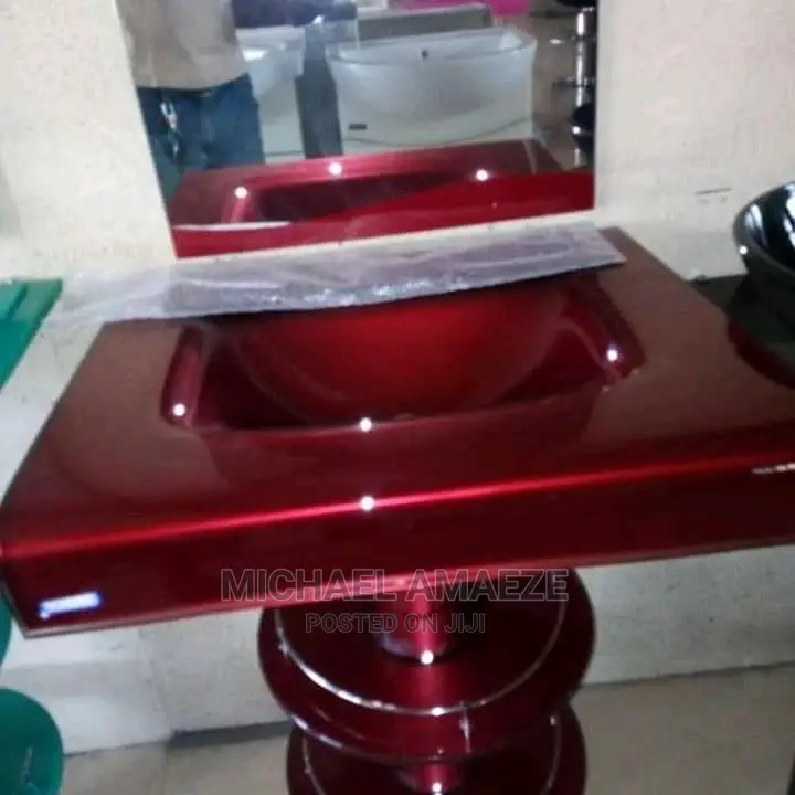 Black and Gold Basin With Mirror