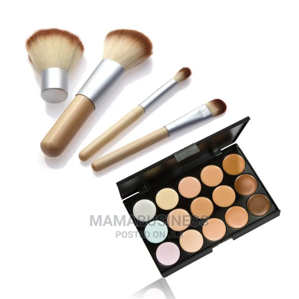 4pc Make Up Brush + 15 Colour Makeup Concealer Palette