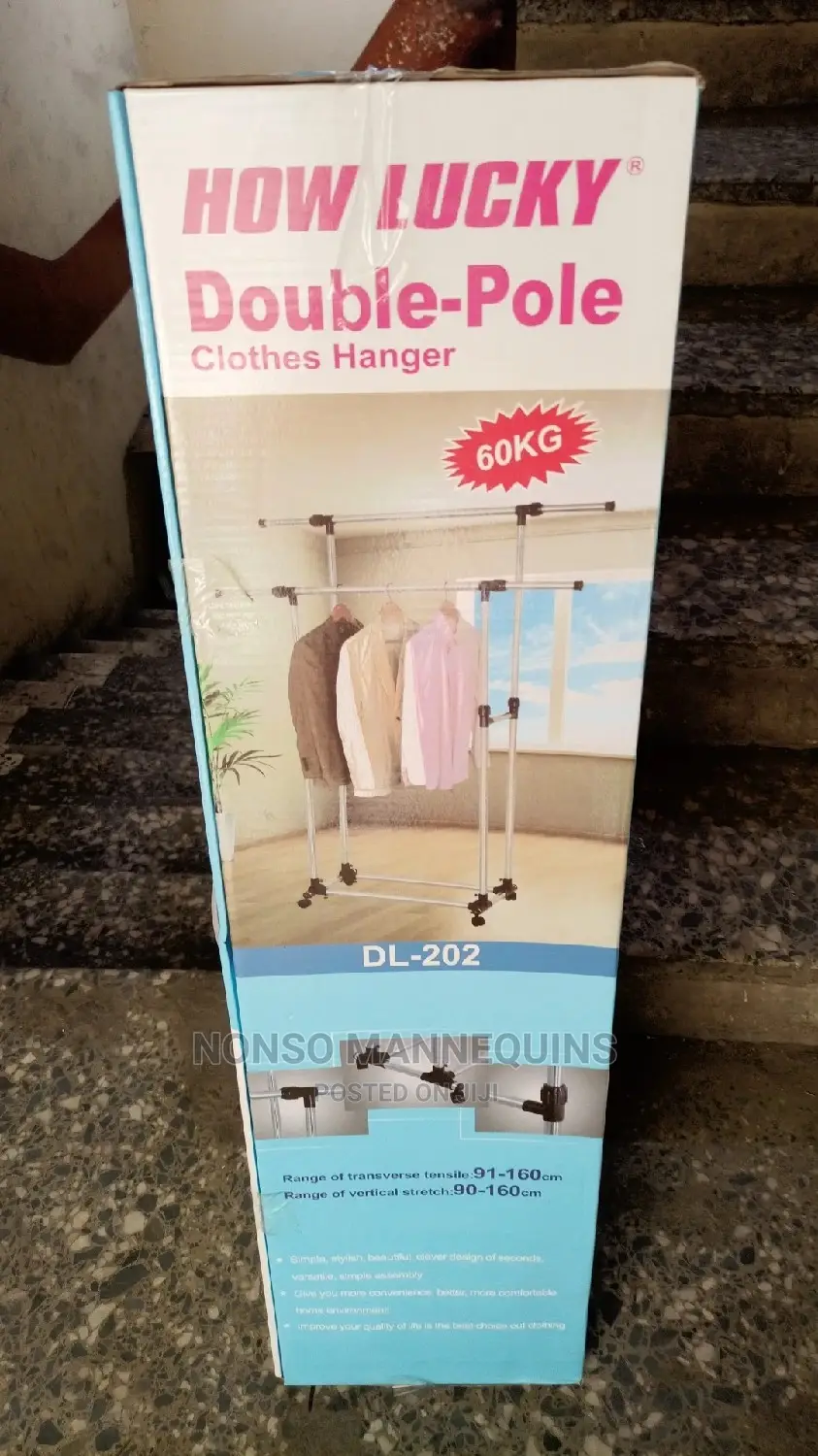 60kg Load Capacity How Lucky Double Pole Clothes Rack