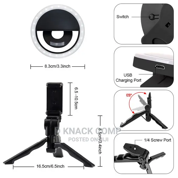 Tripod Stand With LED Ring Light for Phones Plastic-Black