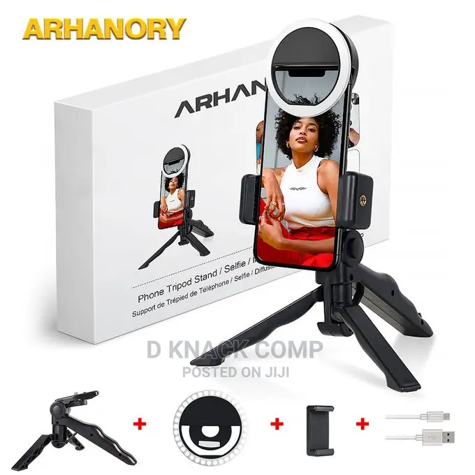 Tripod Stand With LED Ring Light for Phones Plastic-Black