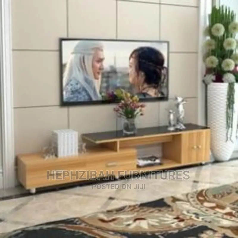 6 Ft Brown Television Stand With Glass