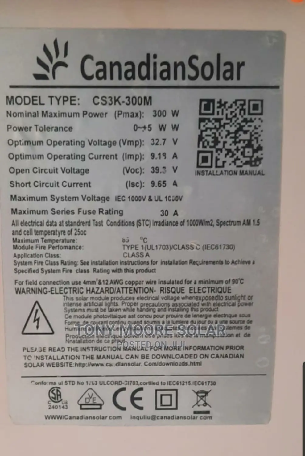Canadian 300w Solar Panel