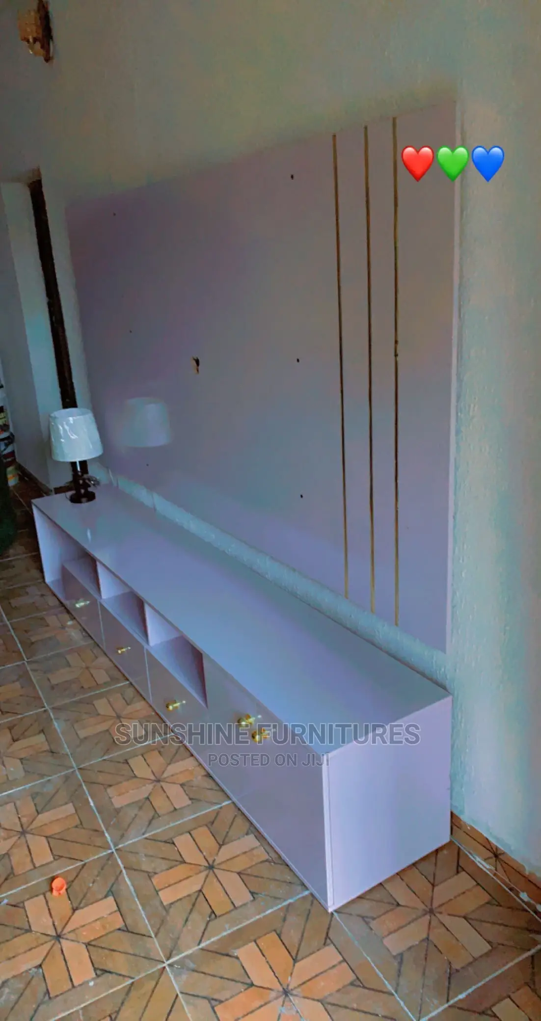 Tv Console With Gold Tape and Rope Light
