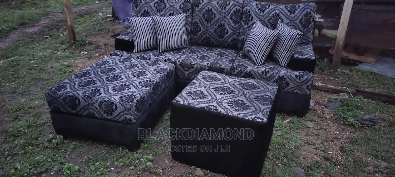 L Shape Fabric Sofa With Center Table