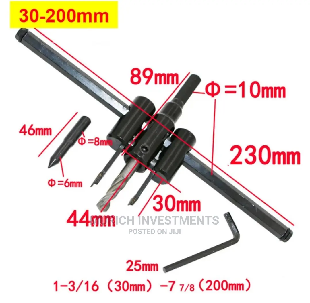 30mm - 200mm Adjustable Circle Hole Saws Tools Ki