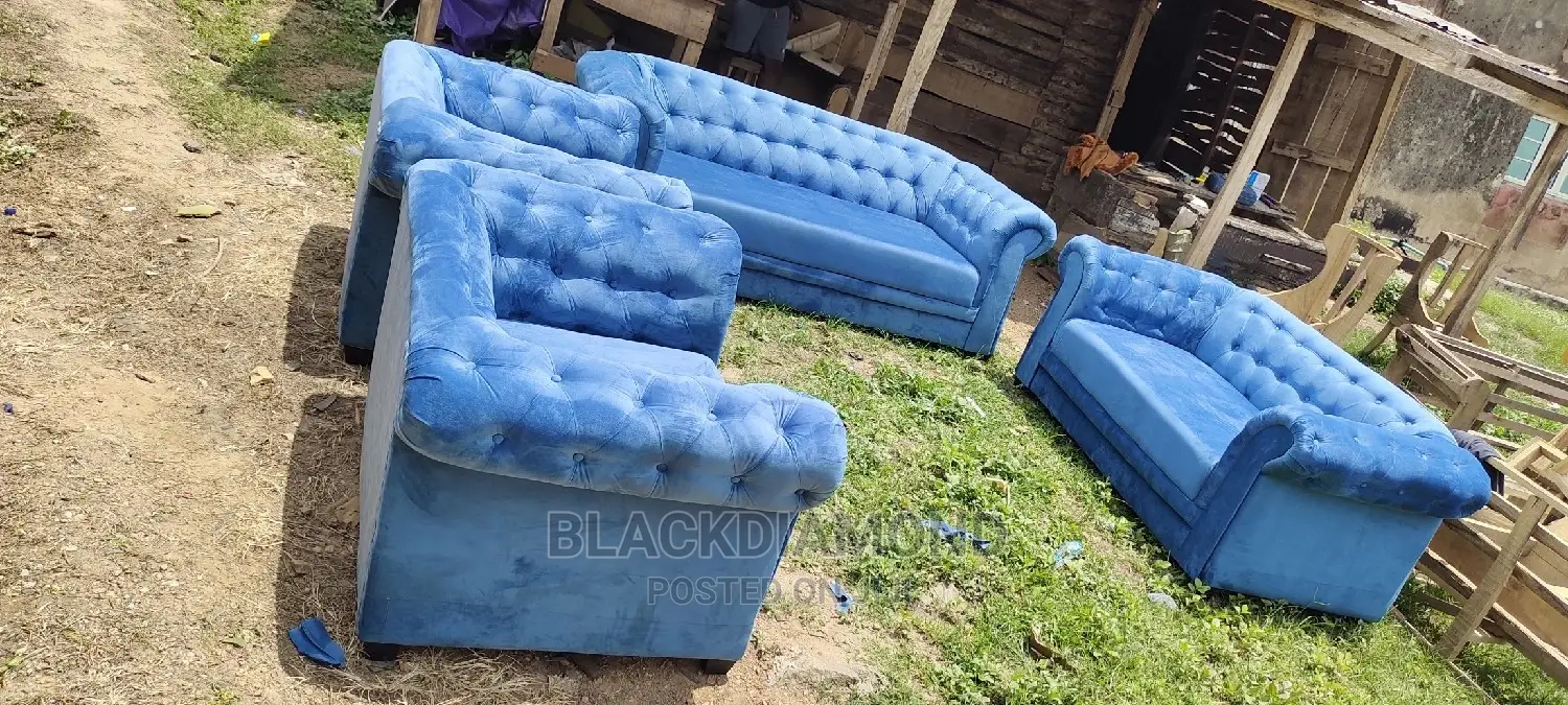 Sky Blue Tufted Chair by Blackdiamond Furniture