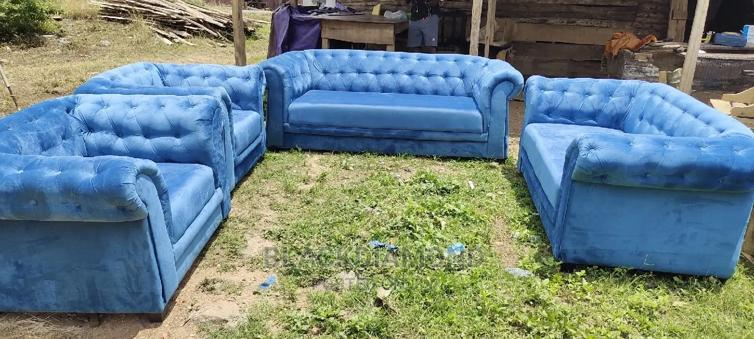 Sky Blue Tufted Chair by Blackdiamond Furniture