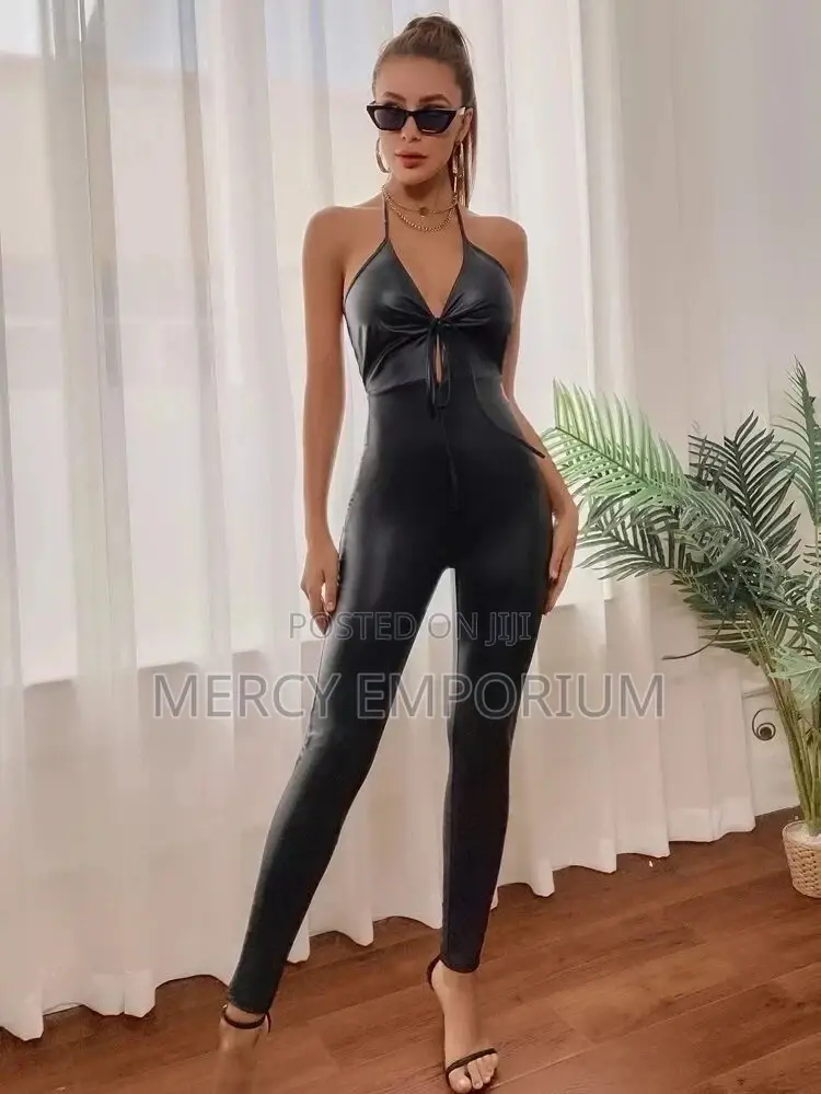 Halter Tie Front Backless Unitard Jumpsuit