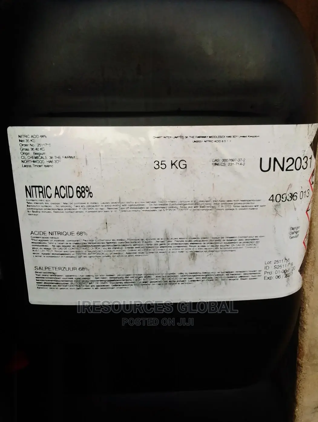 Nitric Acid 68% 35kg Keg