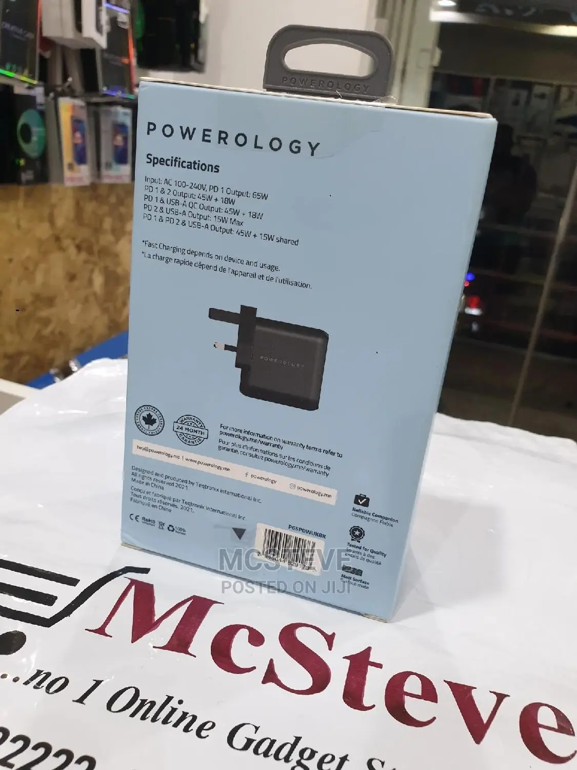Powerology Compact 3 Output Gan Charger 65W