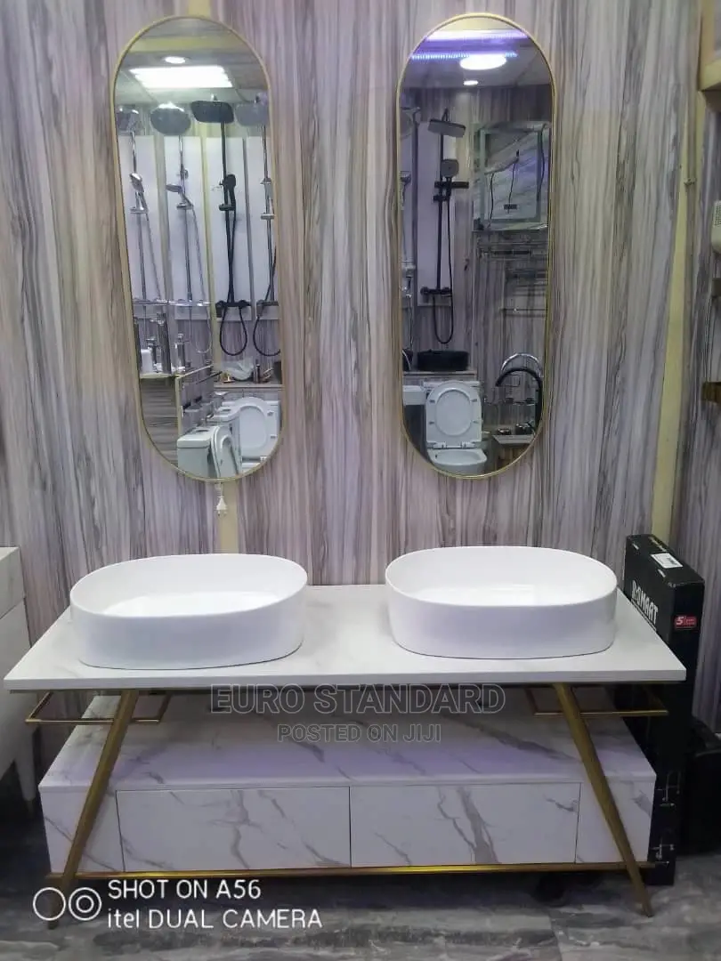 Double Cabinet With LED Mirror Marble Top
