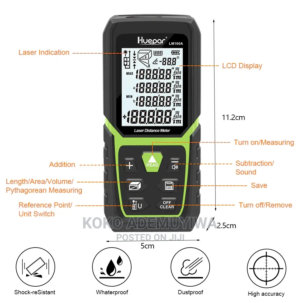 120m Laser Distance Meter With Li-Ion Battery + Angle Sensor