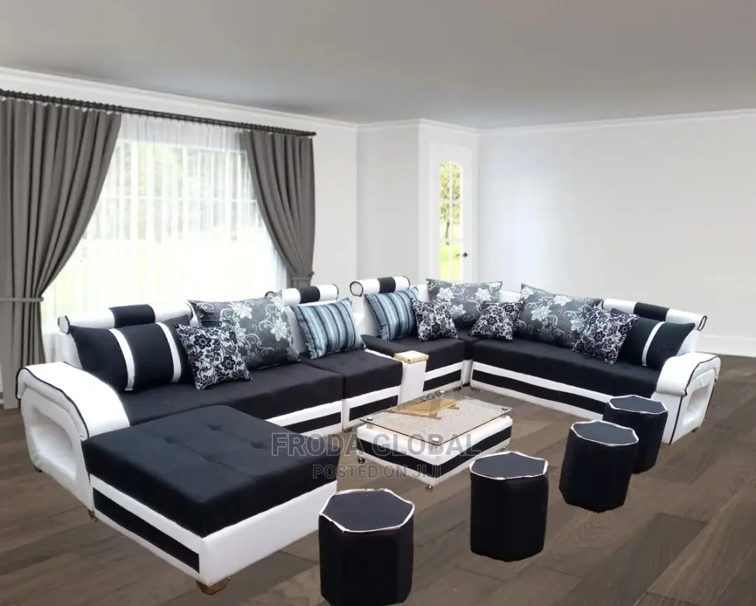 U-Shaped Sofa Chair, Table and Stoos. Fabric/Leather Couches
