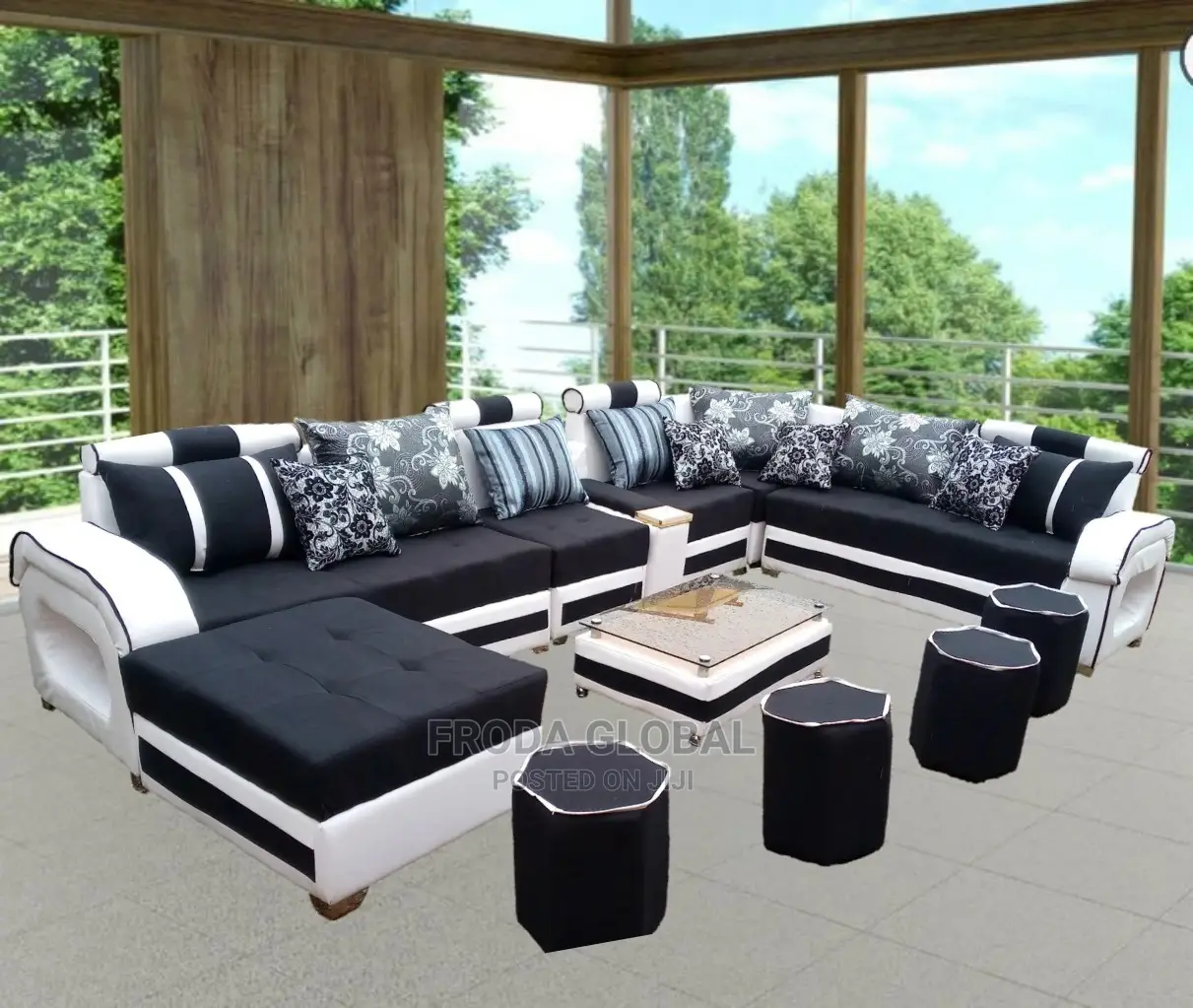 U-Shaped Sofa Chairs With Table, Stoos. Mixed Colors Couch. Lab01