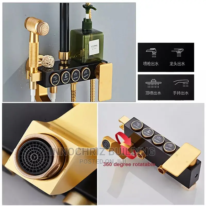 Black and Gold Shower With Bidet
