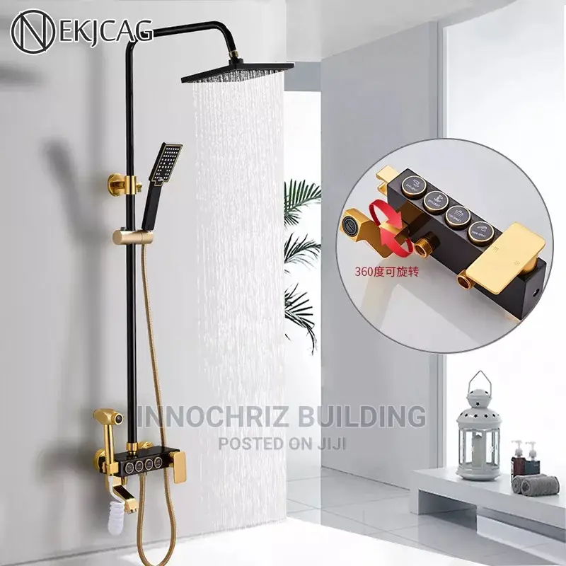 Black and Gold Shower With Bidet
