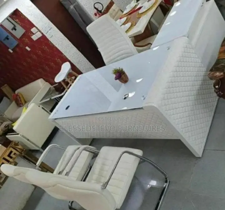 White Office Table With MD Chair and 2 Visitor's Chair