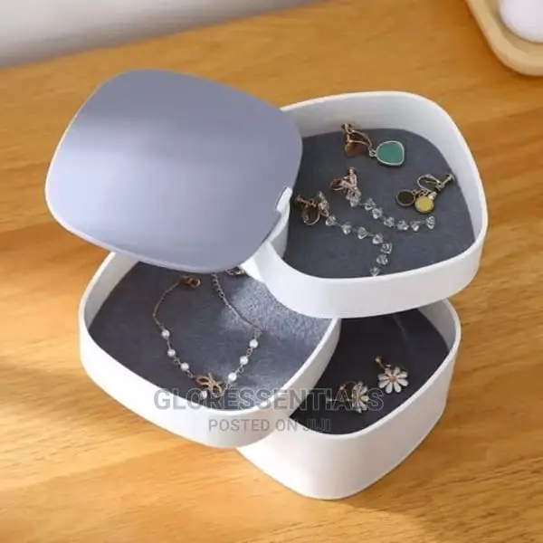 Rotating Jewelry Organizer Box With Mirror